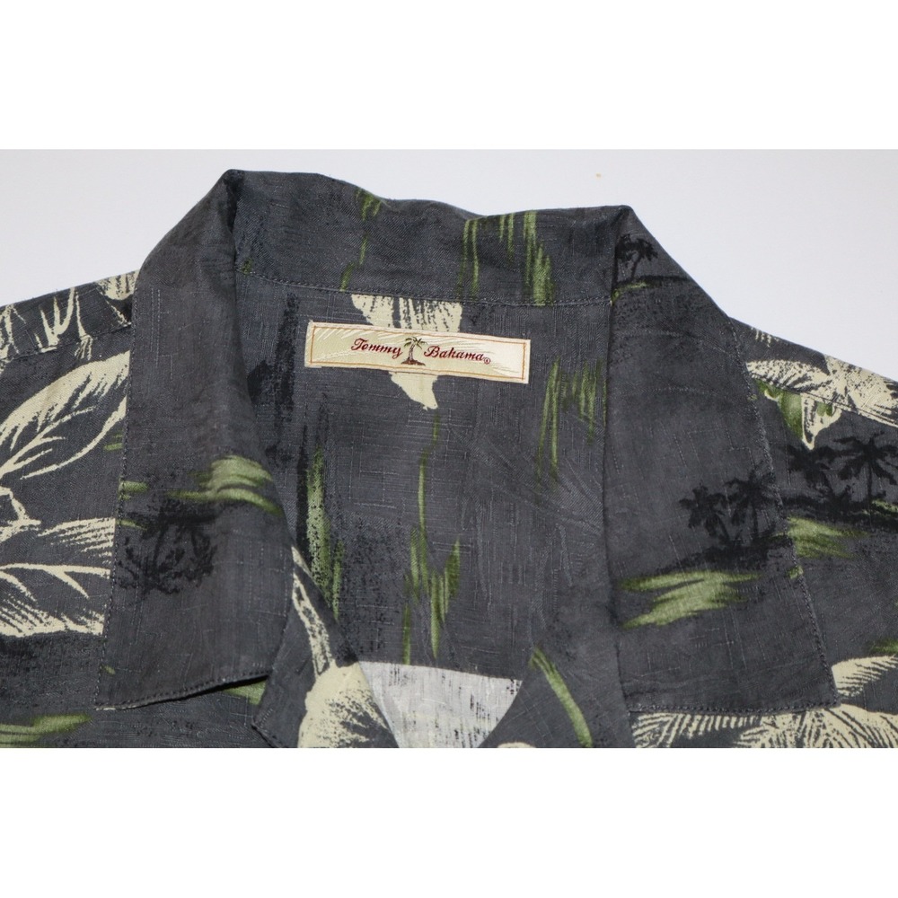 Tommy Bahama Mens XL Silk Tropical Palm Trees Gray Cruise Button Down Shirt - Picture 3 of 13